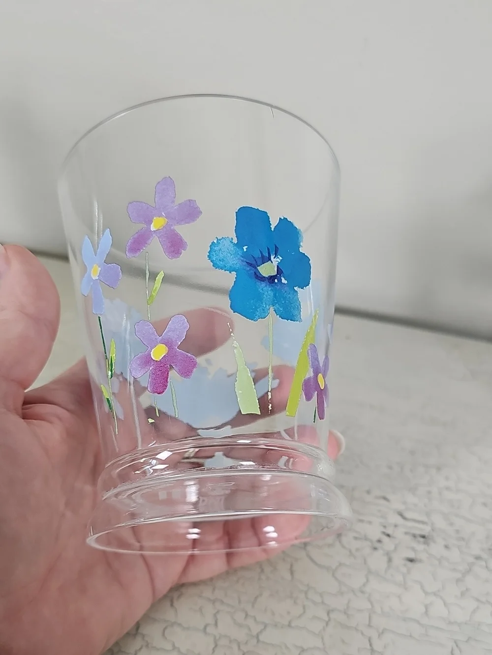 ​Set of 8 Floral Acrylic Glasses - 4 Tumblers & 4 Rocks Glasses - Blue & Purple